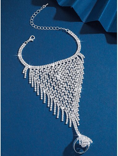  Bracciale da donna con frange di strass scintillanti - lussuoso gioiello con polsino in rete per feste ed eventi notturni &occasioni speciali