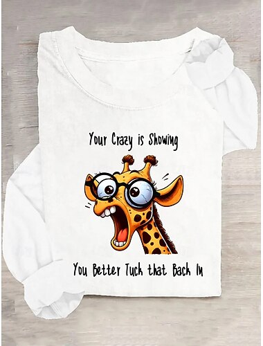  בגדי ריקוד נשים חולצה קצרה גראפי חיה ג'ירפה וינטאג' אופנתי מסוגנן שרוולים קצרים שרוול ארוך צווארון עגול קצר צווארון עגול חולצות רגילות יומי סוף שבוע דפוס פול שחור לבן ורוד מסמיק חאקי קיץ אביב סתיו