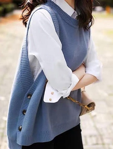  Dámské Svetr Rolák Šik ven Na běžné nošení Pevná barva Tričkový Pletený Bez rukávů Běžné topy Plést Denní Dovolená Jdeme ven Vodní modrá Černá Podzim Zima