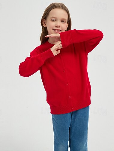  Barn Jente Cardigan genser Helfarge utendørs Langermet Knepp opp Mote 4-12 år Høst Svart Gul Rosa