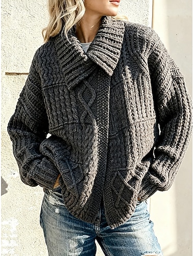  Per donna Felpa Moda Quotidiano Treccia Spesso Aperto davanti Bottoni Manica Lunga Top Regolari Maglia Marrone caffè Bianco Inverno