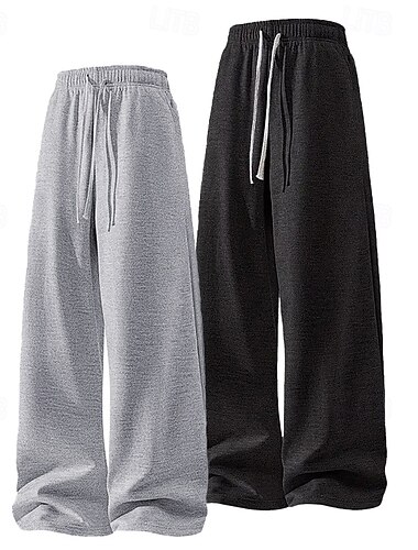  Mehrfachpackungen 2St Herren schwarz+dunkelgrau Jogginghose Hose Kordelzug Elastischer Bund Einfach Urlaub Alltagskleidung Polyester Frühling