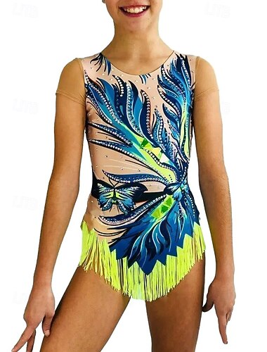  rytminen voimistelupuku naisten tyttöjen luistelupuku voimistelupuku värjäys erittäin elastinen ammattilaisten kilpailuluisteluasu kristalli/strassi hihaton luistelu