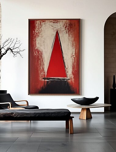  Handgemaltes abstraktes Ölgemälde eines infernalisch roten Weihnachtsbaums auf Leinwand, strukturiertes modernes Wandbild mit rotem Weihnachtsbaum.