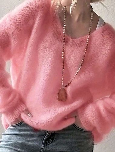  Damen Pullover Elegant Mode Niedlich Einfarbig V Ausschnitt Gestrickt Langarm Normale Oberteile Stricken Outdoor Heim Täglich Blau Rosa Herbst Winter