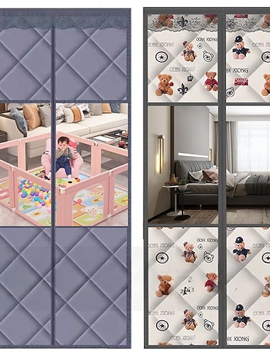  zanzariera magnetica per porta, tenda invernale in cotone con design a finestra, divisorio termico ispessito e antivento per la casa, divisorio per ambienti antifreddo e antispiffero