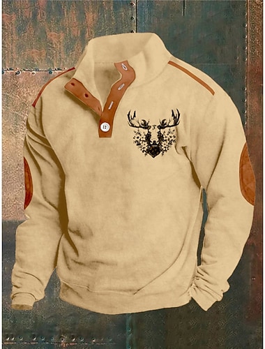  Miesten College Pullover-huppari Aja sivuun Button Up -huppari Metsästyshuppari Khaki Pystykaulus Tavallinen Tilkkutäkki Urheilu ja ulkoilu Kausaliteetti Päivittäin Katutyyli Tyylikäs Urheiluasut