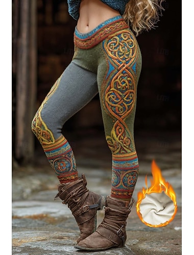  לוויינגס ואייקינג בוהו עם ציפוי פלי סגנון אתני vintage  באורך מלא מותן גבוהה גרפי דגם גיאומטרי אבסטרקט הדפסת תלת מימד תרמית חם נגד רוח גמיש כללי חופשה