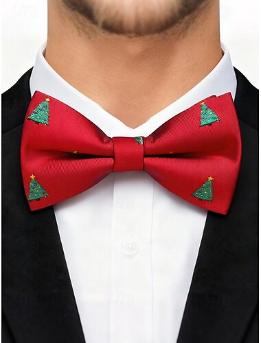  Pánský vánoční polyesterový motýlek se vzorem sněhových vloček a stromků pro sváteční večírky, červená, zelená a tmavě modrá varianta