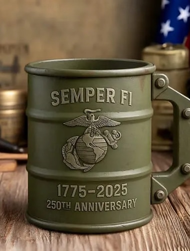  handgemaakte 250e jubileum olievat mok hars militaire herdenkingskoffiebeker patriottisch geschenk verzamelobject veteranengeschenk, unieke barware voor thuis, kantoor of man cave