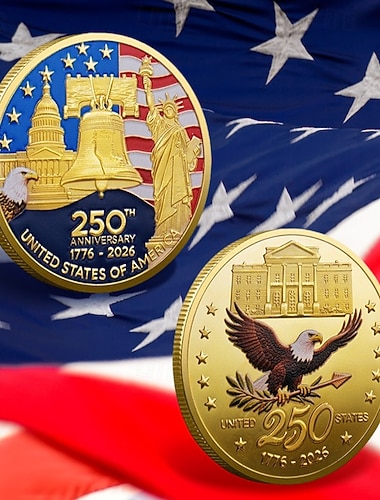  Monety pamiątkowe z okazji 250. rocznicy – złota flaga amerykańska &Monety kolekcjonerskie z motywem Dzwonu Wolności, trwałe metalowe monety rocznicowe do ekspozycji, kolekcjonerskie &pomysł na