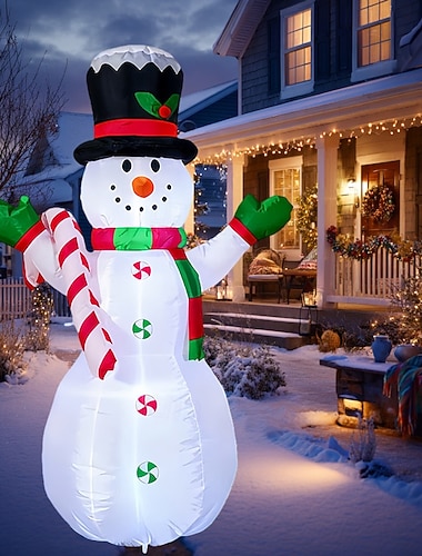  Świąteczny nadmuchiwany bałwanek z lampkami LED, 1,2 m/4 stopy, cukrowa laska, dekoracja do wnętrz i na zewnątrz, na trawnik, na imprezę, zimowa atmosfera, rekwizyty świetlne