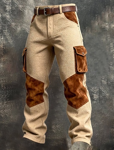  Herren Waffel Cargo-Hosen Hose Freizeithose Tasche Elastischer Bund Mehrere Taschen Einfach Komfort Weich Volle Länge Outdoor Lässig Täglich Urlaub Mode Schwarz Armeegrün Mikroelastisch