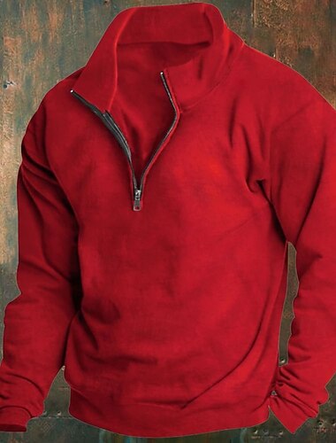  Voor heren Sweatshirt Polar fleece Sweatshirt met kwartrits Abrikoos Zwart Wit Wijn Rood Halve rits Effen Sport & Outdoor Dagelijks Feestdagen Polyester Streetwear Basic Casual Herfst winter Kleding