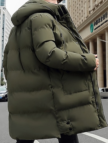  Муж. Зимнее пальто Пуховик Стеганая куртка Карман Полиэстер Отпуск На каждый день Свидание Длинная Мода На каждый день Удобный Сохраняет тепло Осень Зима Сплошной/однотонный цвет Черный Зеленый Серый