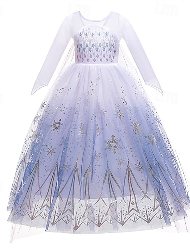 Boekenweek 2026 kinderjurk meisjes feestjurk sneeuwvlok lange mouwen formele voorstelling speciale gelegenheid mesh mode dagelijkse prinses polyester maxi feestjurk swingjurk tule jurk 4 jaar+ paars