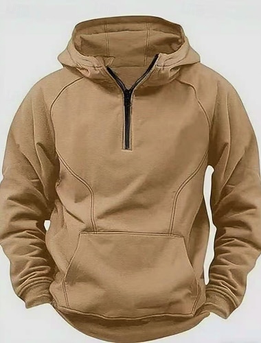  Herren Kapuzensweatshirt Viertelreißverschluss Kapuzensweatshirt Schwarz Wein Armeegrün Marineblau Khaki Mit Kapuze Einfach Tasche Halber Reißverschluss Sport & Outdoor Täglich Ferien Polyester