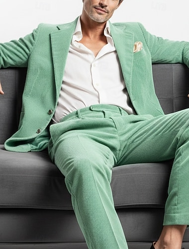  Heren Corduroy pak Casual liiketoiminta Zwart Bordeaux Herfst Pak Ingesneden revers Modieus Casual Gestreept Getailleerd 2-delige set Enkele rij knopen met twee knopen