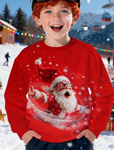  Χριστούγεννα Αγορίστικα 3D Γραφική Άγιος Βασίλης Χιονονιφάδα Πουλόβερ Μακρυμάνικο Άνοιξη Φθινόπωρο Μοντέρνα Βασικό Παιδιά 4-12 χρόνια Στρογγυλή Ψηλή Λαιμόκοψη ΕΞΩΤΕΡΙΚΟΥ ΧΩΡΟΥ Causal Καθημερινά