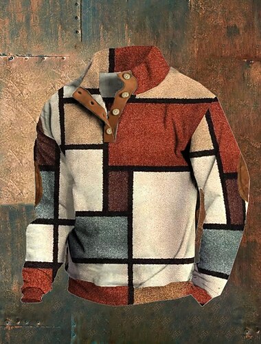  Per uomo Grafico Blocco di colori Felpa Moda Streetwear Casual Collo alla coreana Uscire Marrone chiaro Marrone Arcobaleno Bottoni Stampato Primavera Autunno progettista S M L XL 2XL 3XL