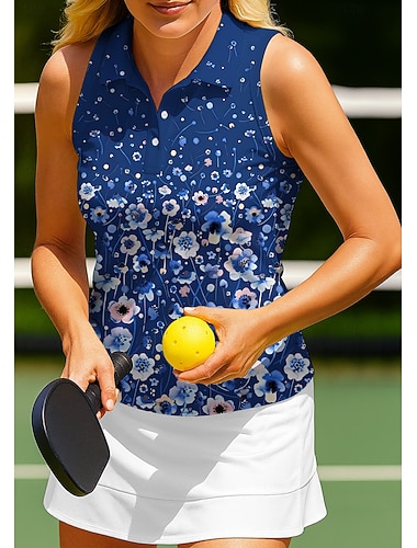  Dame Blomster Treningstank topp قميص Sportsskjorte POLO T-skjorte Ermeløs Sport UPF50+ UV-bestandig Træner Dans UV Beskyttelse Pilates Kostymer til heialeder Volleyball Vest T-skjorte Svart Rosa Rød