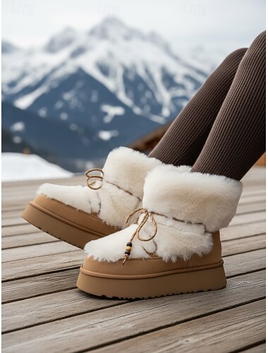  Damen-Winterstiefel aus echtem Leder – weich und warm mit Kunstfellfutter, bequemer Plateausohle, perfekt für kaltes Wetter, Outdoor-Aktivitäten und Freizeit.