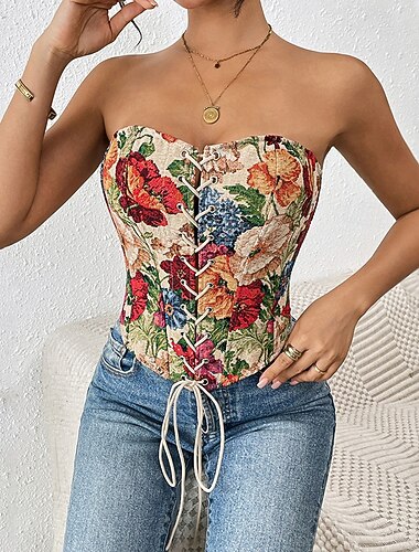  Retro vintage Middeleeuws Renaissance Korset Hesje Bustier Bloemig Kostuum Dames Keltisch Fantasie Halloween Carnaval Feest Casual / Dagelijks LARP Volwassenen Korset