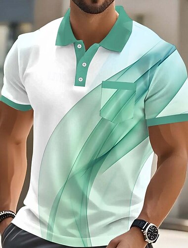  Férfi Absztrakt Geometriai Póló Rövid ujjú Pólóingek Galléros ingek Üzleti alkalmi Szabadtéri Sportruházat Hétköznapi viselet 3D nyomtatás Gombok Nyár Medence Rubin Égszínkék