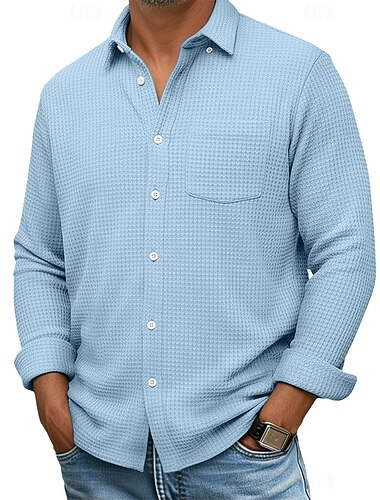  Homme Chemise Chemise gaufrée Chemise Décontractée Chemise à col officier Chemise Boutonnée Bleu Rose Claire Vin bleu marine Vert manche longue Uni Texturé Col mandarin Occasionnel Quotidien Poche
