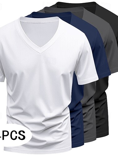  Herren T Shirt T-Shirt Kurzarm Kurze Ärmel V Ausschnitt Sommer Ganzjahres Einfarbig Einfach Designer Basic Moderne zeitgenössische 4 Teile Mehrfachpackung Lässig Urlaub Straße 11# 7 # Top T-Shirt für