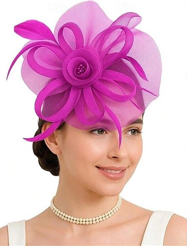  Hodepryd Tyll Tøy Fedora Bryllup Te Fest Hesteløp cocktail Elegant Årgang Med Fjær Hodeplagg Hodeplagg