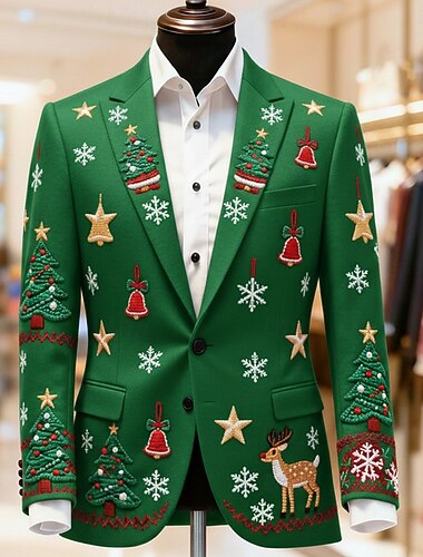  عيد الميلاد المجيد رجالي شجرة الكريسماس جاكيت بليزر معطف مريح متنفس فني كاجوال ملابس الحفلات والسهرات مناسب للبس اليومي مهرجان طباعة ثلاثية الأبعاد Buttons خريف & شتاء حز كم طويل أزرق أحمر أخضر