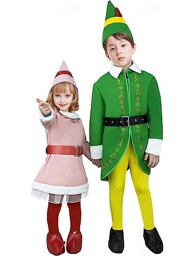 Elfo Abito di Natale fantasia Costumi da Babbo Natale Ragazzi Ragazze Costume Cosplay Costume di gruppo per la famiglia Costume di Natale Bambini Natale Feste Costume