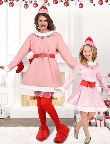  Elfo Costume Abito di Natale fantasia Per donna Ragazze Costume Cosplay Costume di gruppo per la famiglia Costume di Natale Adulti Bambini Natale Capodanno Performance Feste Vestito Pantaloni Cintura