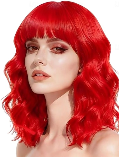  Perruque de carnaval 2026 Rouge Bouclé Bob Court Perruque synthétique de festival Mardi Gras Parade Coiffure de costume de cosplay pour Femmes