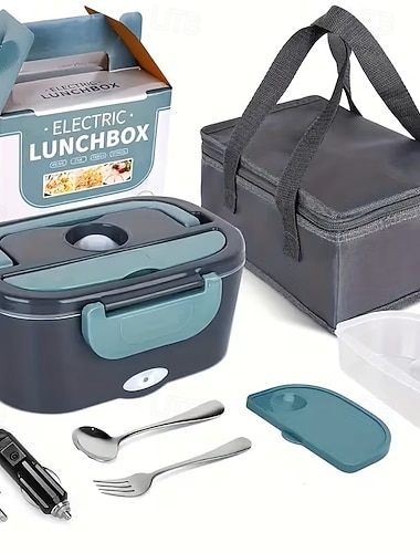  elektrisk matboks matvarmer, 3 i 1 ultrahurtigoppvarmede matbokser, bærbar med dobbel rom for bil- og hjemmebruk, 110v-240v/12v/24v strømforsyning varmeisolasjon camping piknik bentopose