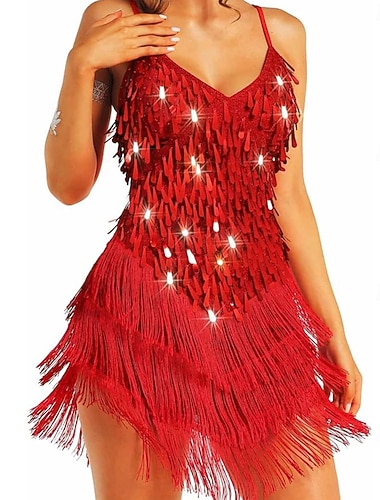  Samba Dancewear Robe scintillante en sequins pour femmes robes de danse tango latino mini-robe à porter en club pour carnaval costume de performance