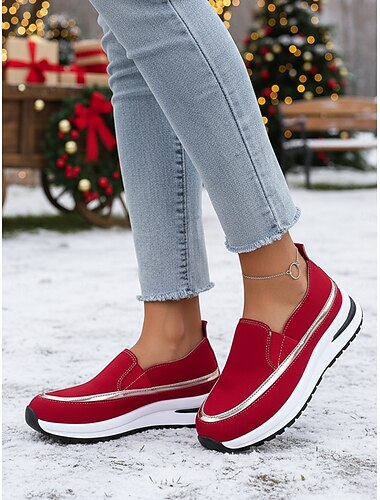 scarpe da ginnastica rosse slip-on da donna - stile festivo leggero e casual, perfette per l'uso quotidiano, i viaggi, lo shopping e gli outfit natalizi