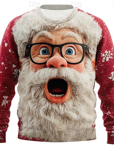  Stygg julegenser Herre Tegneserie julenissen Trykt mønster Pullover genser Strikketøy Crewneck Fritid Feriereise Daglig Festival Hold Varm Langermet Høst Vinter Svart Rød Grønn