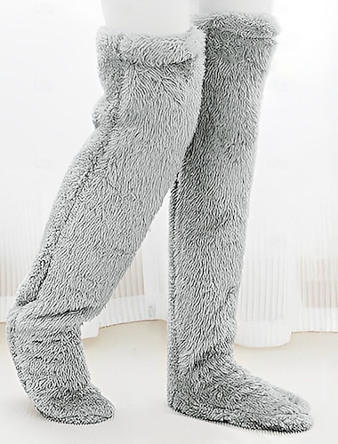  テディベアフロアソックスレディース秋冬ロングニーハイソックス心地よく暖かいレッグカバーふわふわ厚手快適なハイニーソックスホームウェア
