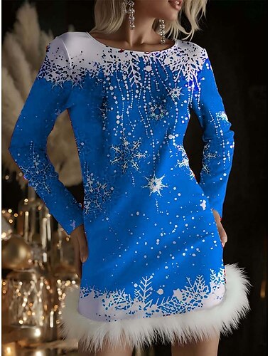  Jul Dame Mini kjole Tubekjole Elegant Ferie Fritid Bryllup Fest Ferie Normal Juletre Langermet Crew-hals Blå Lysegrønn Rød Oransje Vår Høst Vinter