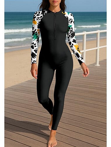  Damen Anti UV Shirt Ganzkörper-Bademode Diveskin-Anzug Frontreißverschluss UPF50+ Schnelltrocknend Hohe Elastizität Langarm Bademode Surfen Tauchen Schnorcheln Sommer