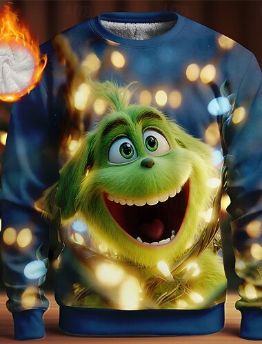  Jul Herre Hund Fleece Genser Daglig Fritid 3D Crew-hals Hjem Fest Gave Gateklær Blå 3D-utskrift Høst Vinter Designer S M L XL XXL XXXL