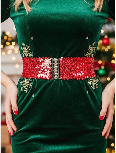  Dames kerst glitter elastische pailletten riem, rekbaar en comfortabel, verkrijgbaar in meerdere kleuren – perfect vakantie accessoire
