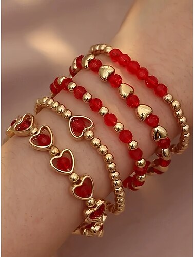  Zestaw damskich bransoletek ze stopu z koralikami w kolorze czerwonym i złotym, z motywem wiśni, idealny na świąteczny prezent
