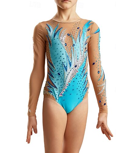  rytminen voimistelupuku naisten tyttöjen luistelupuku voimistelupuku värjäys erittäin elastinen ammatillinen kilpailuluisteluasu kristalli/strassi pitkähihainen luistelu