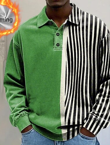  Herr Randig Pikétröjor Themmal-skjortor Långärmad Polotröjor Kavajslag Ledigt Fritids- Helgdag Dagliga kläder 3D-utskrift Höst Vinter Blå Vit Grön