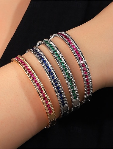  Bracelet Classique Zircon Mini Élégant ancien Mode Tendance Bracelet Bijoux Violet Bleu Vert Rond pour Mariage Soirée Fiançailles Bal de promo