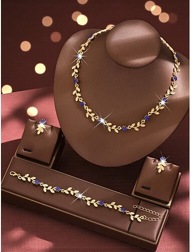  złote liście dla kobiet &czerwony komplet biżuterii kryształowej - delikatny naszyjnik, wiszące kolczyki &pasująca bransoletka, romantyczny dodatek kwiatowy na imprezy, wesela &wydarzenia specjalne