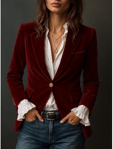  Naisten Bleiseri Mukava Hengittävä Napit Vapaa-aika Tavallinen Toimisto Katu Kausaliteetti Arki-asut Avoin etuosa Normaali Sänkyjen avaus Normaali Pitkähihainen Päällysvaatteet Viini Laivaston